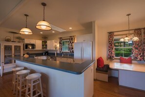 Fridge, microwave, oven, stovetop - This beautiful beachfront Hanalei Bay home is located steps from the sand (Hanalei)
