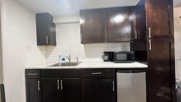 Microwave, stovetop, coffee/tea maker, toaster