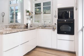 Kühlschrank, Mikrowelle, Herdplatte, Geschirrspüler