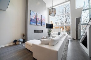 Smart TV, fireplace, video games, table football