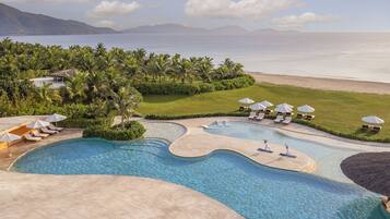 2 outdoor pools, pool umbrellas, sun loungers