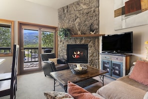 Smart TV, chimenea y libros