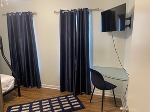 2 bedrooms, desk, iron/ironing board, travel crib