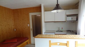 Private kitchen - 1-Bedroom Studio with Sleeping Alcove, Balcony, and Parking in Central Valloire (Valloire)