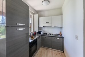 Fridge, microwave, oven, dishwasher
