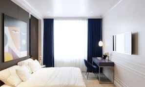 ห้องสวีท | มินิบาร์, โต๊ะทำงาน, Wi-Fi ฟรี, ผ้าปูที่นอน