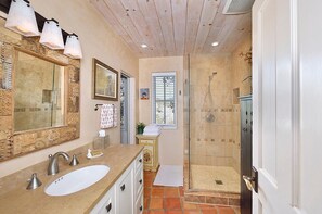 Shower, hair dryer, shampoo
