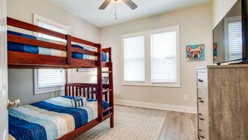 Our spare bedroom has two full-size bunks along with a 42` tv.