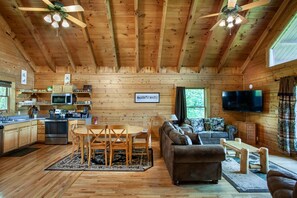 Smart TV, fireplace, foosball