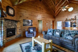 Smart TV, fireplace, foosball