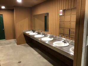 Shower, soap, toilet paper