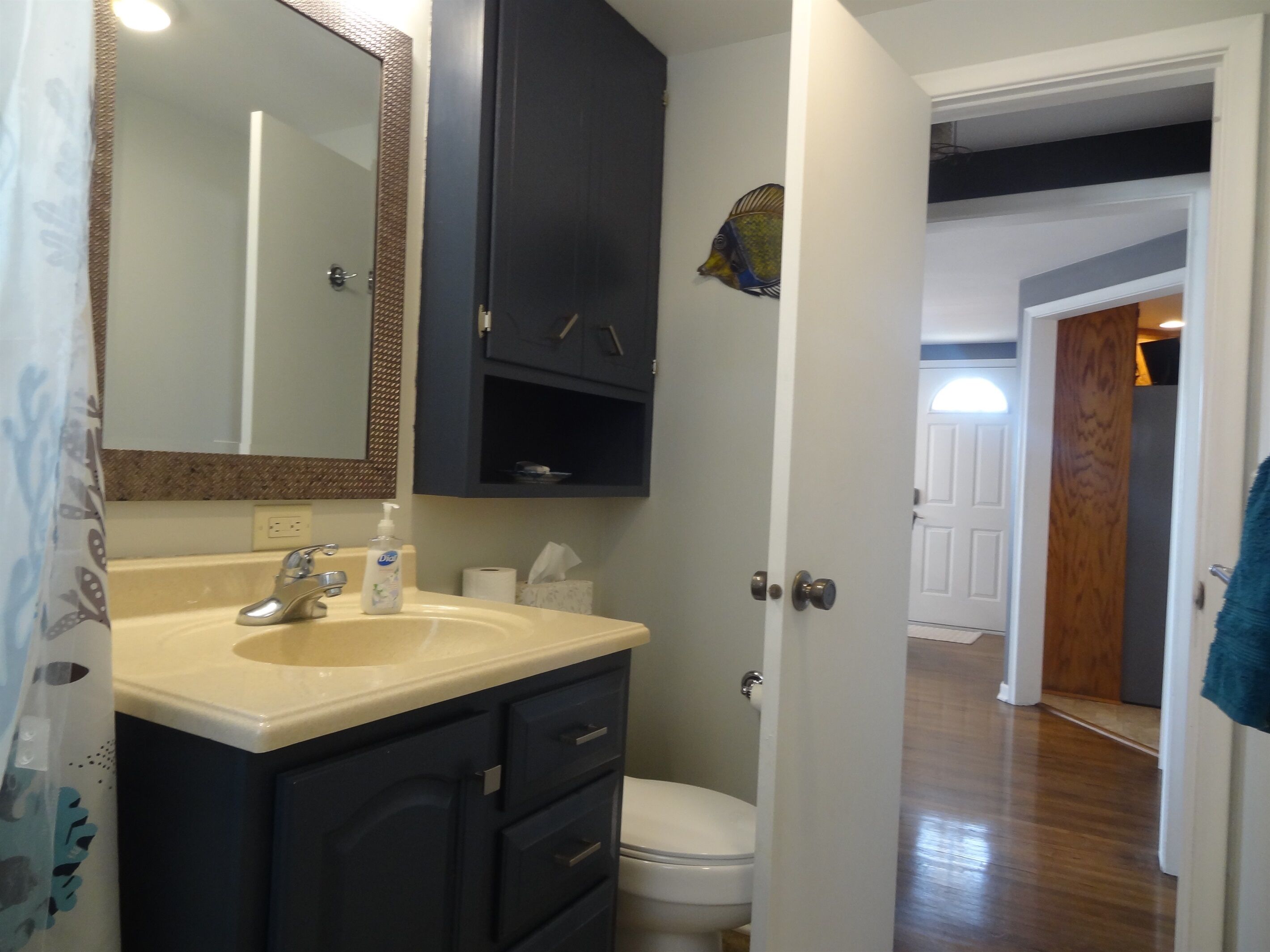 Combined shower/tub, hair dryer, towels