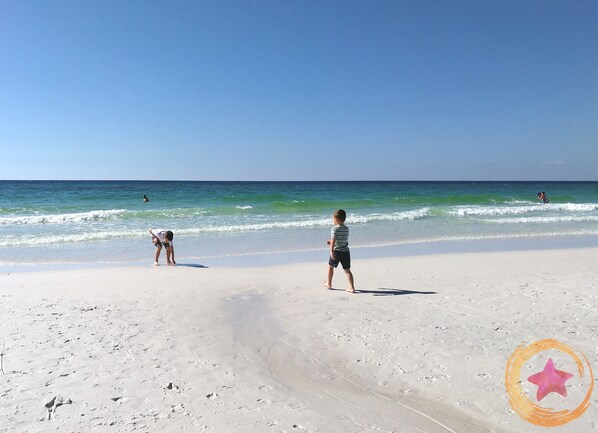 Guests can enjoy access to a sandy beach.