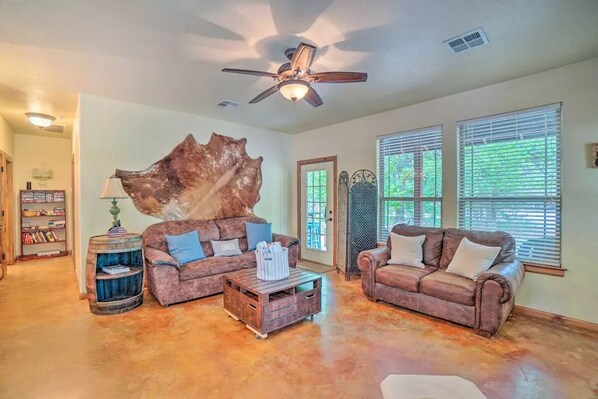 Smart TV, fireplace, DVD player, video library