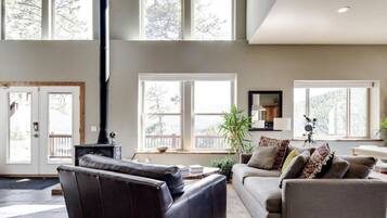 Smart TV, fireplace, DVD player, books