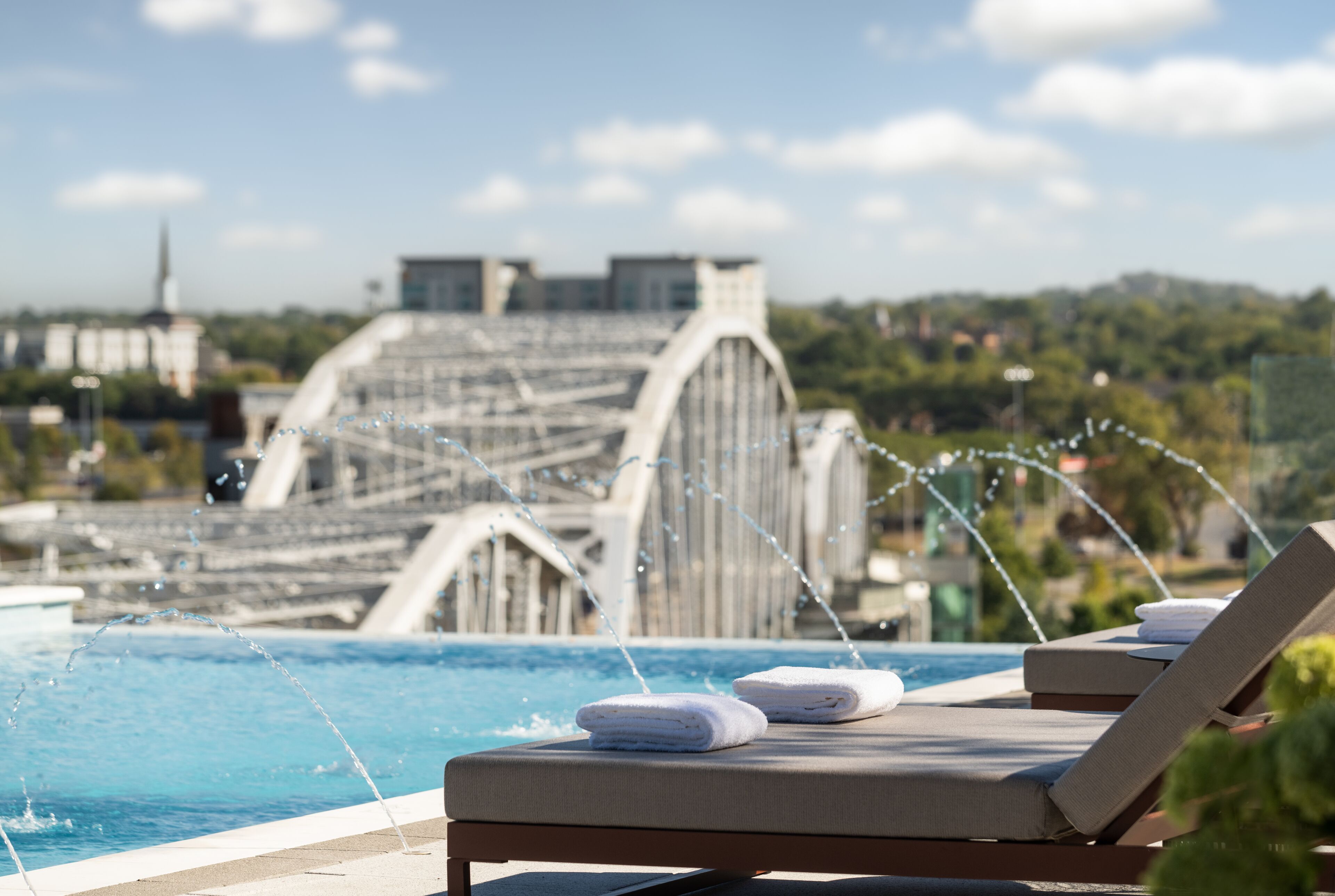 Outdoor pool, pool umbrellas, pool loungers