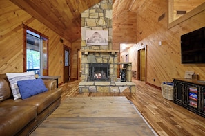 Smart TV, fireplace, video games, DVD player