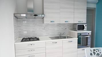 Frigorifero, microonde, piano cottura, lavastoviglie