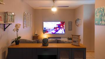 Smart TV, video games, foosball, books