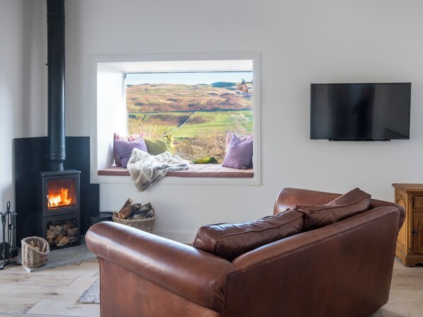 TV, fireplace
