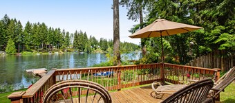 Vintage Mid-Century Modern Lakefront Log Cabin