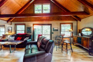 TV, fireplace, DVD player, video library - Creekside mountain cabin with firepit, deck, grill, Ping-Pong, and fireplace (Blairsville)