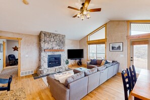 TV, fireplace, table football, stereo