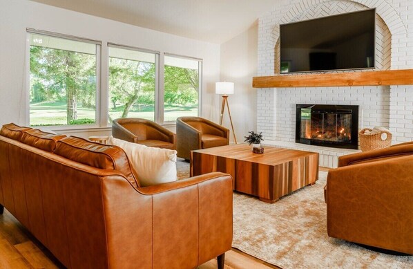 TV, fireplace, Hulu, streaming services