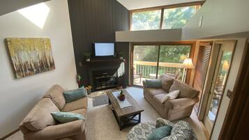 智能電視、壁爐、書籍