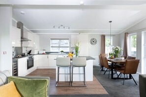 Fridge, microwave, oven, stovetop - Daisy Lodge, 6 Roadford Lake Lodges (Lifton)