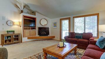 Télévision, cheminée, lecteur de DVD