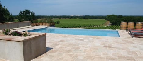 Seasonal outdoor pool, pool umbrellas, sun loungers