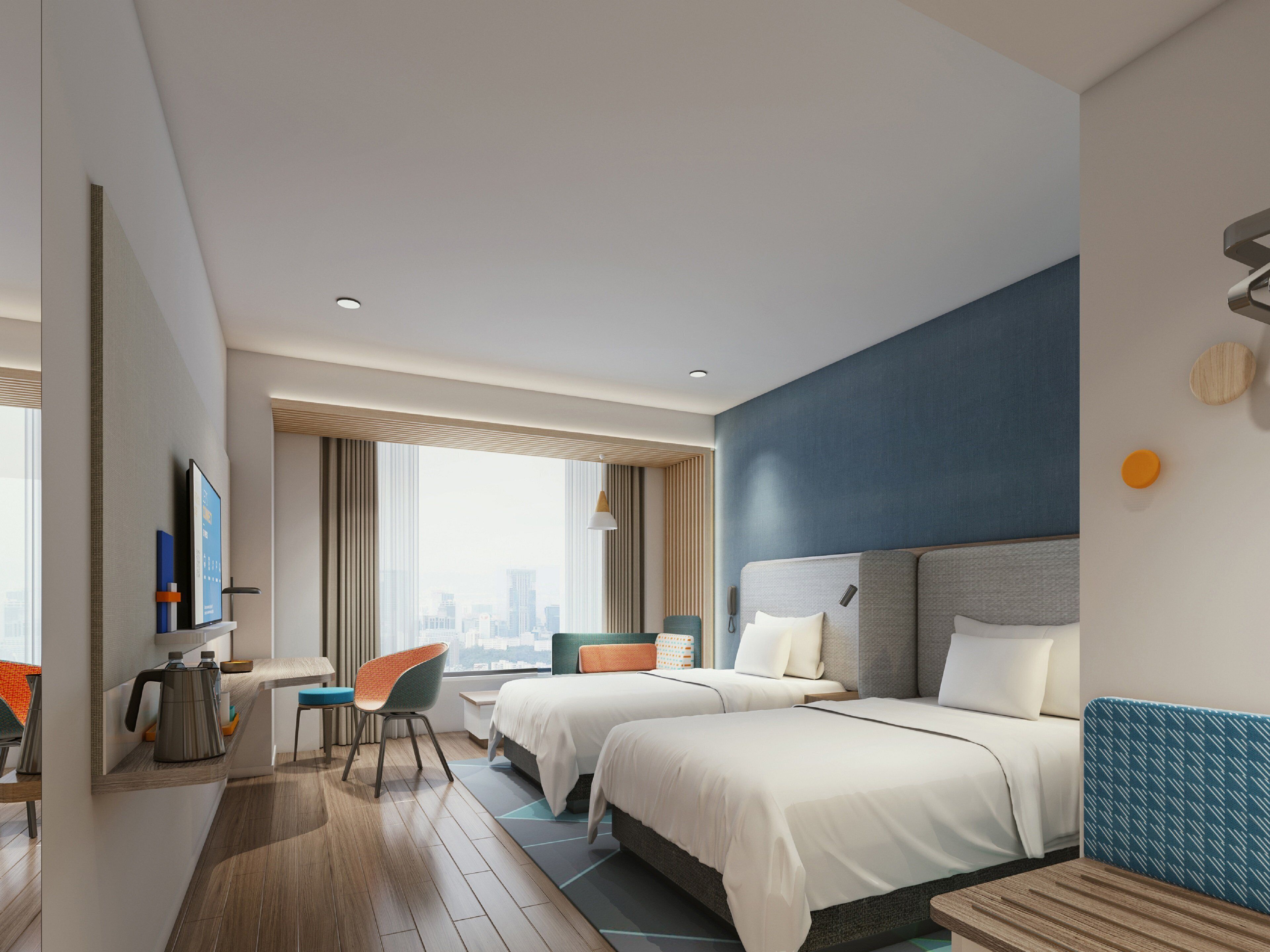 Individually decorated, individually furnished, desk, laptop workspace