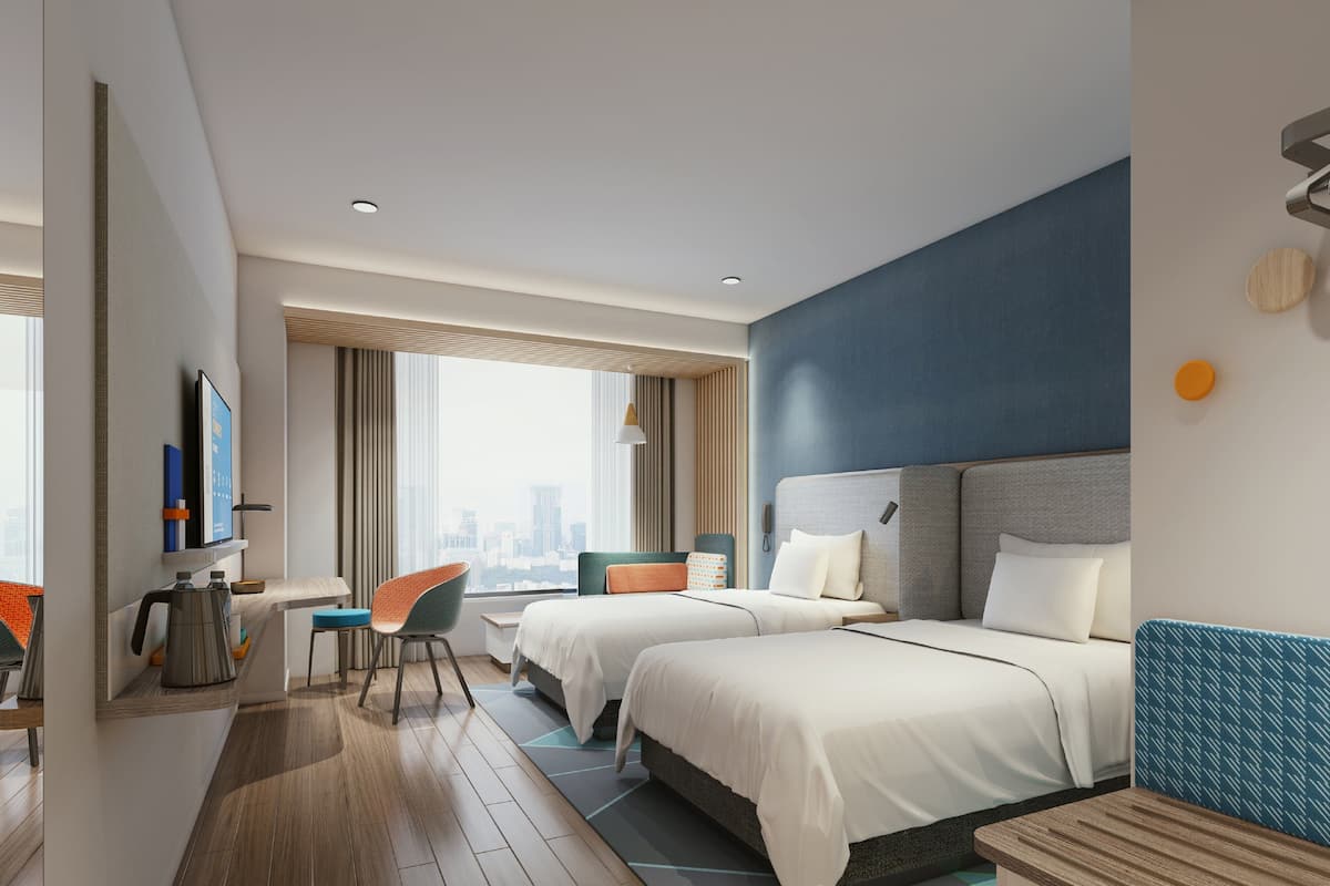 Individually decorated, individually furnished, desk, laptop workspace