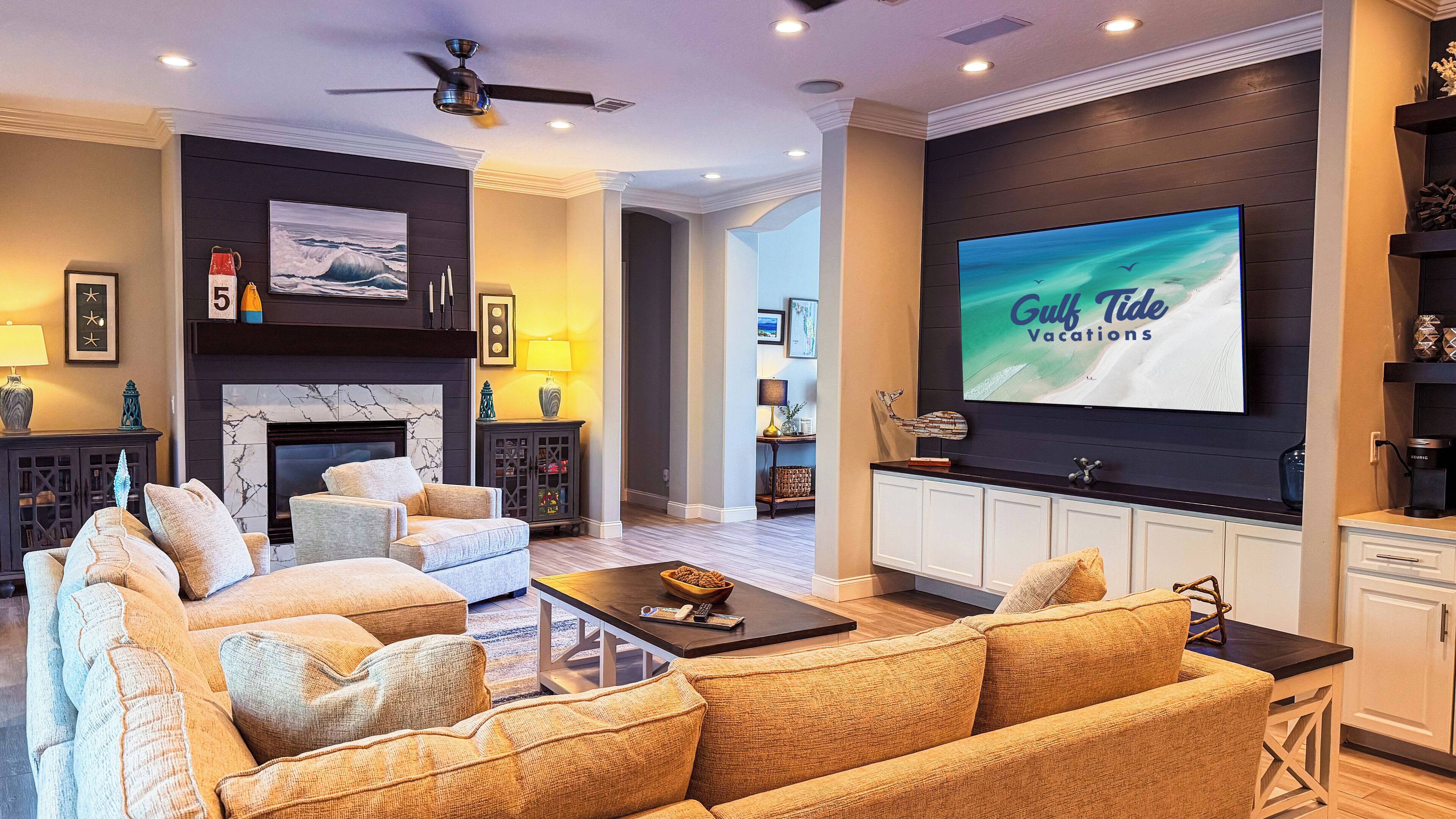 House, Multiple Beds, Private Pool, Pool View | Living area | TV, fireplace