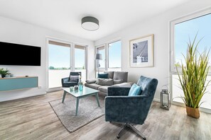 Télévision, cheminée, chaîne hi-fi