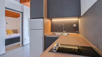Apartment, 2 Bedrooms, Balcony | Private kitchen | Fridge, stovetop, electric kettle, cookware/dishes/utensils