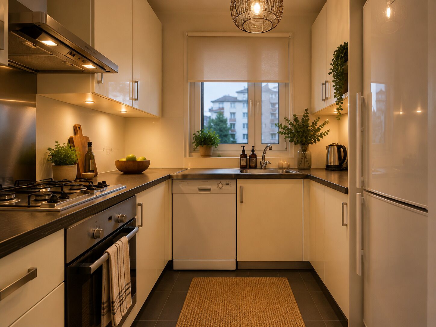 Coffee/tea maker, fridge, oven, stovetop