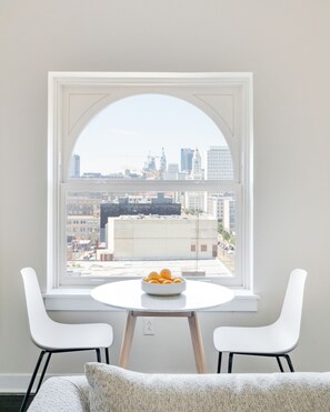 Suite, 1 Bedroom, City View | Living area | 55-inch Smart TV with digital channels, TV, streaming services - Mint House At The Divine Lorraine Hotel (Philadelphia)