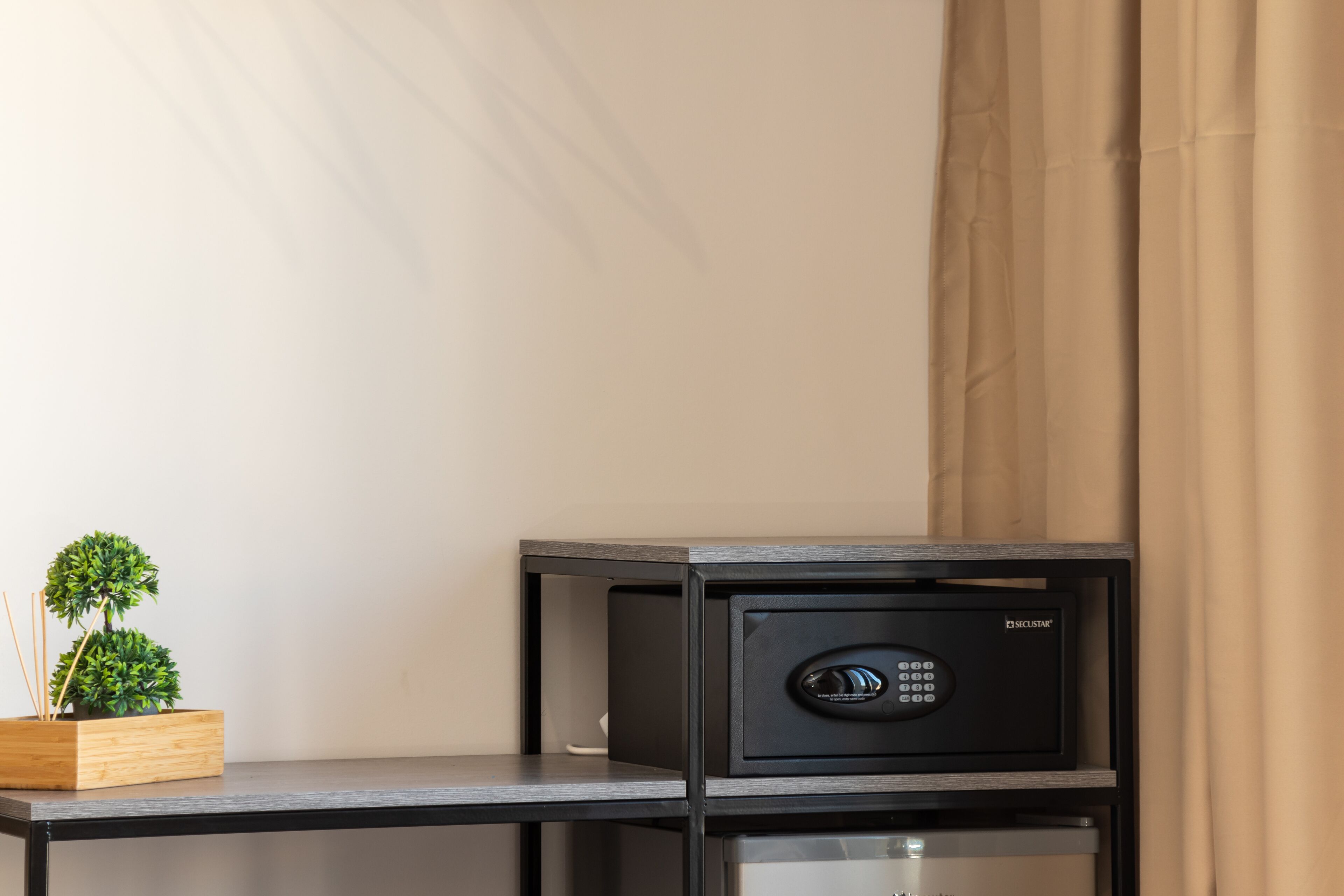 in-room safe, desk, laptop workspace, soundproofing