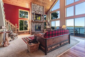 TV, fireplace, DVD player, books - Spacious Leech Lake Home on 2 Acres, Boat Lift, Swim, Fire Pit (Walker)