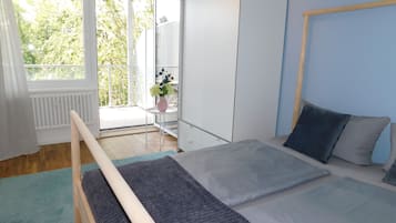 1 kamar tidur, tirai kedap cahaya, dan setrika/meja setrika