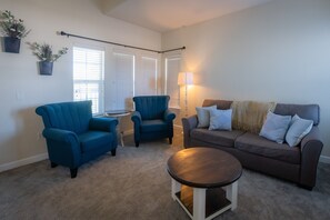 Smart TV, fireplace, DVD player, video library