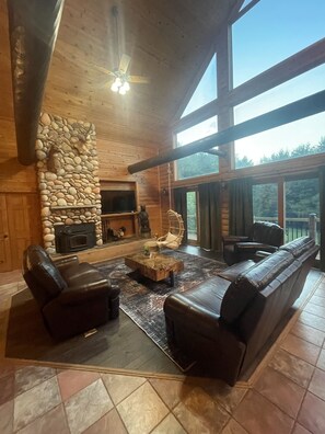 Smart TV, fireplace, foosball