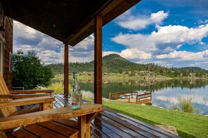 Terrace/patio - The House on the Point: Lakefront Home with Private Dock, Fireplace, Mountain Views, and 2 Garages! (Pagosa Springs)