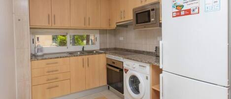 Fridge, microwave, oven, toaster