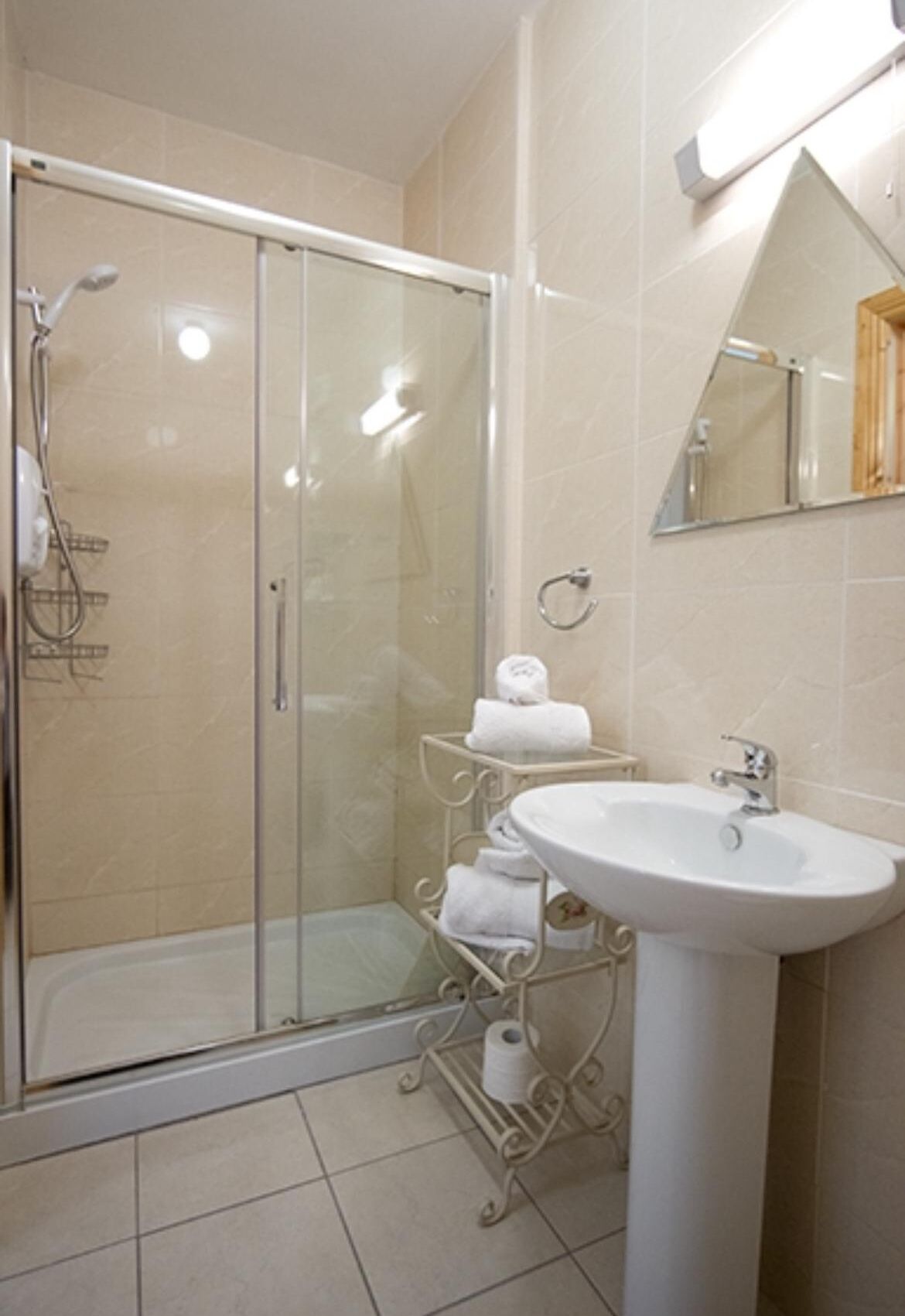 Hair dryer, towels, toilet paper