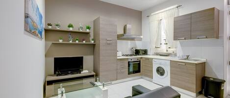 Fridge, microwave, oven, toaster