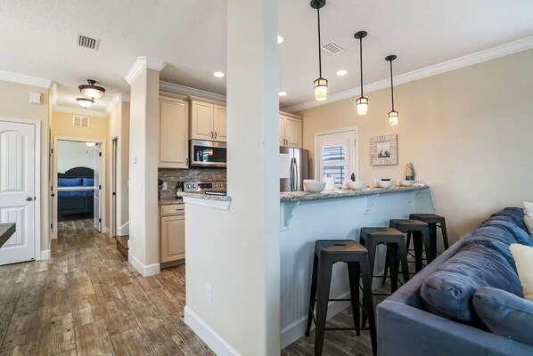 Fridge, microwave, oven, stovetop - Lux Downtown St. Augustine Home – Walk to Sites, Pvt Parking, Pet Friendly, BBQ (St. Augustine)