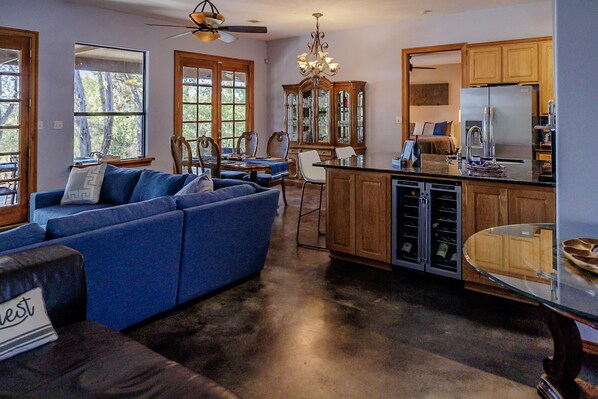 Smart TV, DVD player, books, video library